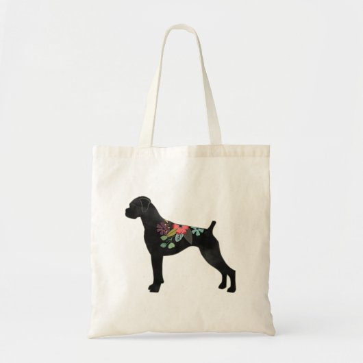 Boxer Dog Breed Natural Boho Floral Silhouette Tragetasche (Vorne)