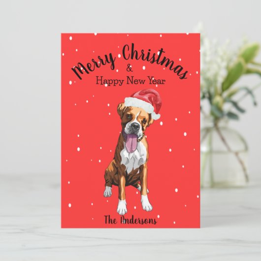 Boxer Dog Christmas Feiertagskarte (Stehend Vorderseite)