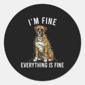Boxer Dog Christmas I'm Fine Everything Is Fine  Runder Aufkleber (Vorderseite)
