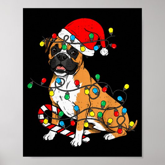 Boxer Dog Christmas Lights Pajama Santa Xmas Pet D Poster (Vorne)