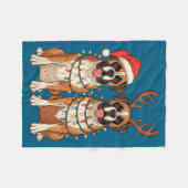 Boxer Dog Christmas Santa Hat Reindeer Lights Paja Fleecedecke (Vorderseite (Horizontal))