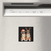 Boxer Dog Christmas Santa Hat Reindeer Lights Paja Magnet (In Situ (Geschirrspüler))