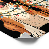 Boxer Dog Christmas Santa Hat Reindeer Lights Paja Poster (Ecke)