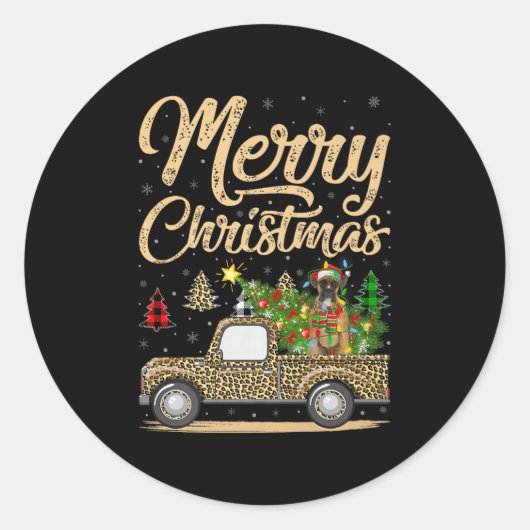 Boxer Dog Christmas Tree Leopard Truck Dog Christm Runder Aufkleber (Vorderseite)