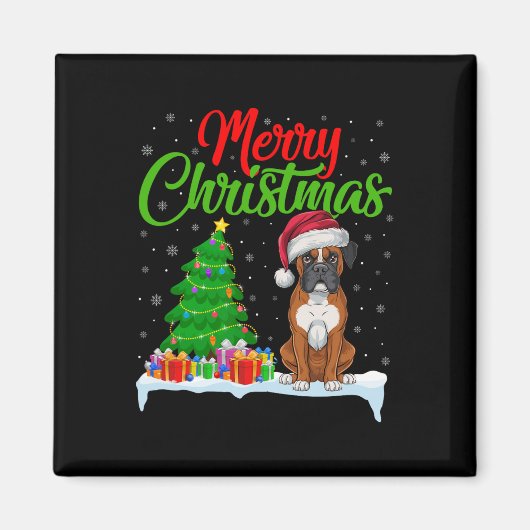 Boxer Dog Christmas Tree Lights Funny Xmas Boxer D Magnet (Vorne)