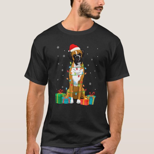 Boxer Dog Christmas Tree Lights Welpe T-Shirt (Vorderseite)