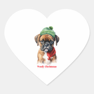 Boxer Dog Christmas X-Mas Wunschgeschenk Woofy Chr Herz-Aufkleber