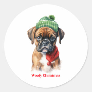 Boxer Dog Christmas X-Mas Wunschgeschenk Woofy Chr Runder Aufkleber