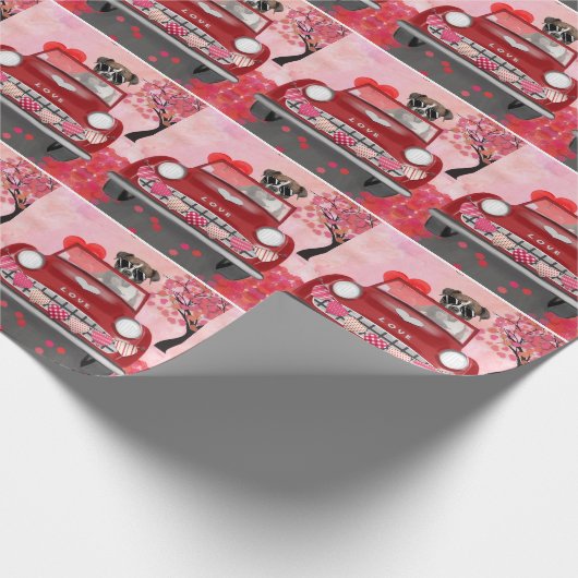 Boxer Dog Driving Car mit Herz Valentin Geschenkpapier (Ecke)