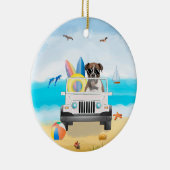 Boxer Dog Driving on Beach Keramik Ornament (Rechts)