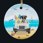 Boxer Dog Driving on Beach Keramik Ornament<br><div class="desc">Ein Boxerhund,  der am Strand fährt,  ist eine gute Geschenkidee für jemanden,  der diese Hunderasse Liebe hat.</div>