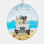 Boxer Dog Driving on Beach Keramik Ornament (Links)