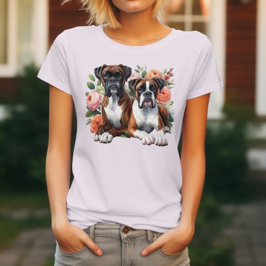 Boxer Dog Duo unter den Blume T-Shirt