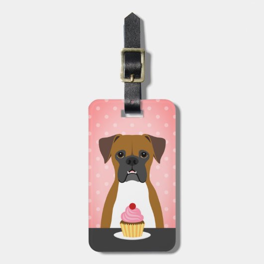 Boxer Dog Eating Cupcake PInk Gepäckanhänger (Vorderseite vertikal)