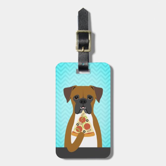 Boxer Dog Eating Slice Pizza Gepäckanhänger (Vorderseite vertikal)