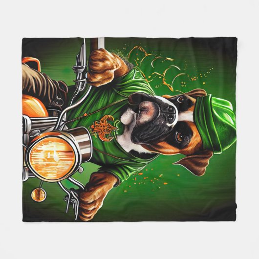 Boxer Dog Fahrrad St. Patrick's Day Fleecedecke (Vorderseite (Horizontal))