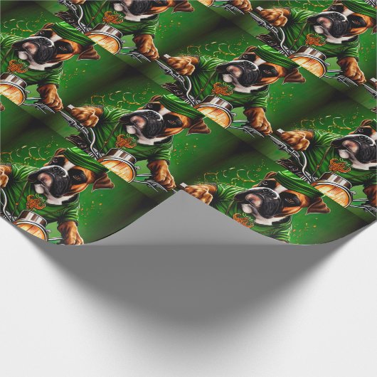 Boxer Dog Fahrrad St. Patrick's Day Geschenkpapier (Ecke)