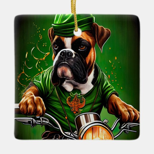 Boxer Dog Fahrrad St. Patrick's Day Keramikornament (Vorderseite)