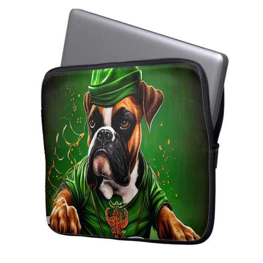 Boxer Dog Fahrrad St. Patrick's Day Laptopschutzhülle (Vorderseite Links)