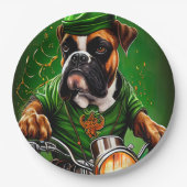 Boxer Dog Fahrrad St. Patrick's Day Pappteller (Vorderseite)