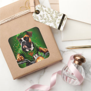 Boxer Dog Fahrrad St. Patrick's Day Quadratischer Aufkleber