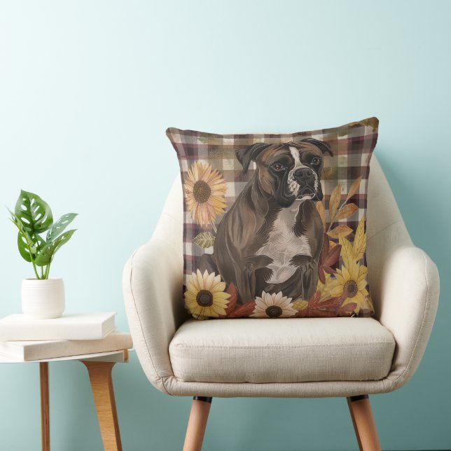 Boxer Dog Fall Wasserfarben-Blume Kissen (Stuhl )