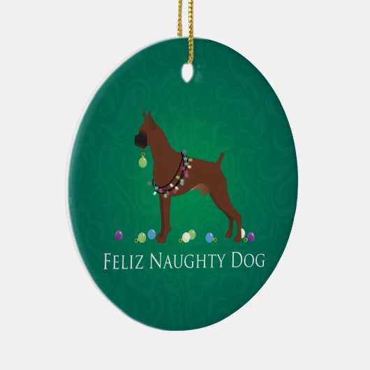 Boxer Dog Feliz Naughty Dog Weihnachtsdesign Keramikornament (Rechts)