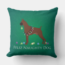 Boxer Dog Feliz Naughty Dog Weihnachtsdesign Kissen