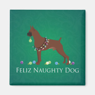 Boxer Dog Feliz Naughty Dog Weihnachtsdesign Magnet