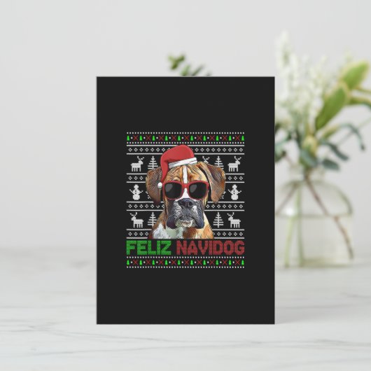 Boxer Dog Feliz Navidog Funny Weihnachten Einladung (Stehend Vorderseite)