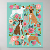 Boxer Dog Floral Art Print Poster (Vorne)