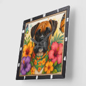 Boxer Dog Floral Butterfly Quadratische Wanduhr (Winkel)