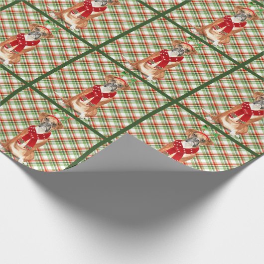Boxer Dog Funny Holiday Kariert Weihnachten Geschenkpapier (Ecke)