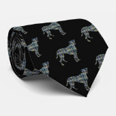 Boxer Dog Gelb & Blau Gitter Linien Schwarz Krawatte (Gerollt)
