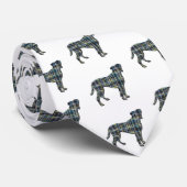 Boxer Dog Gelb & Blau Gitter Linien Weiß Krawatte (Gerollt)