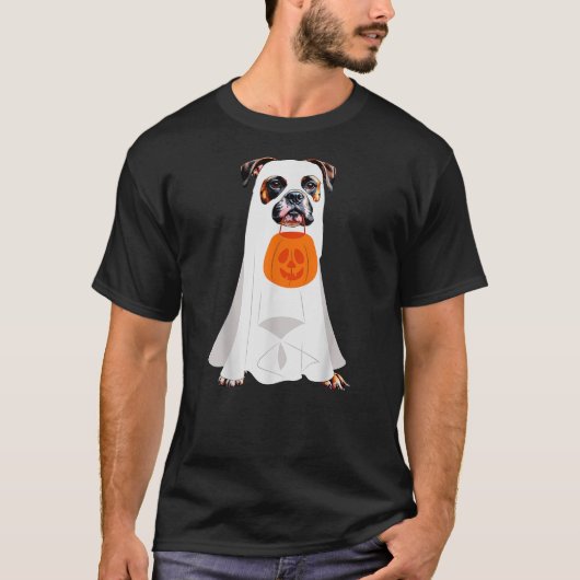 Boxer Dog Ghost Pumpkin Halloween Fall Dog Lover T-Shirt (Vorderseite)