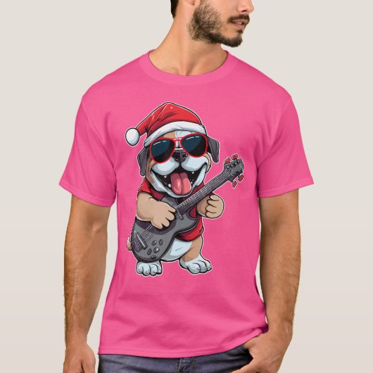Boxer Dog Gitarre Weihnachtsmannmütze Xmas Boxer D T-Shirt (Vorderseite)