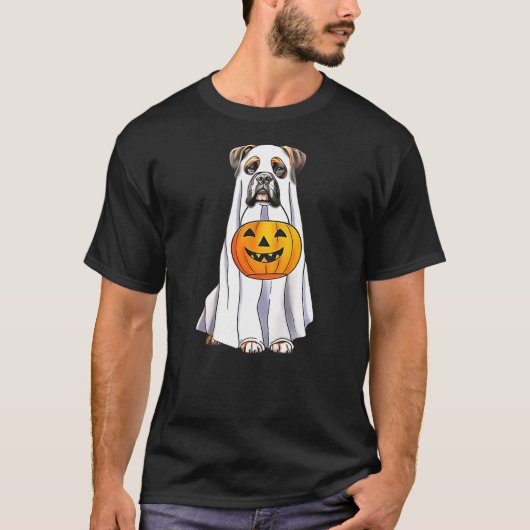 Boxer Dog Halloween Funny Ghost Costume with Pumpk T-Shirt (Vorderseite)