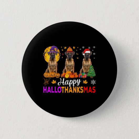 Boxer Dog Halloween Hallothanksmas Button (Vorderseite)