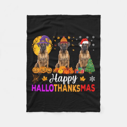 Boxer Dog Halloween Hallothanksmas Fleecedecke (Vorderseite)