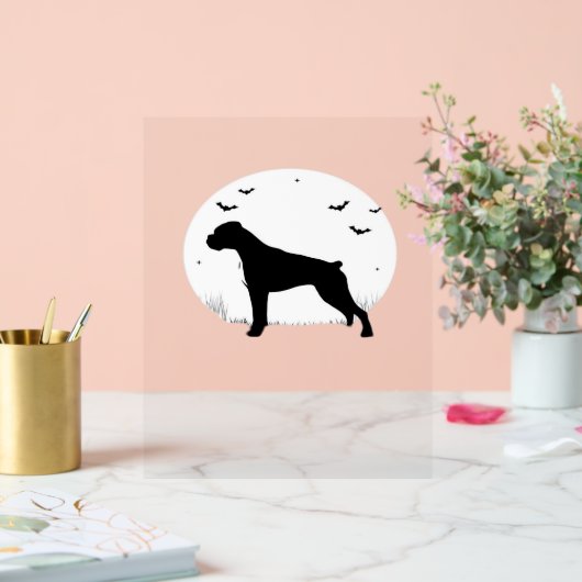Boxer Dog - Halloween Moon Silhouette Classic T-Sh Acrylschild (Hochzeit)