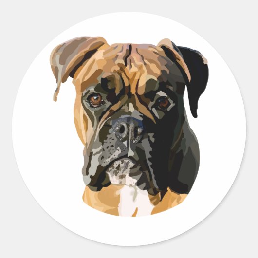 Boxer Dog Handgezeichnete digitale Kunst Runder Aufkleber (Vorderseite)
