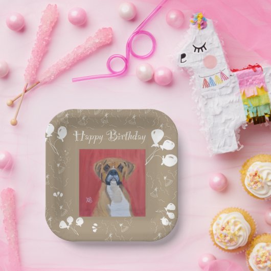 Boxer Dog Happy Birthday Paper Tellers Pappteller (Party)