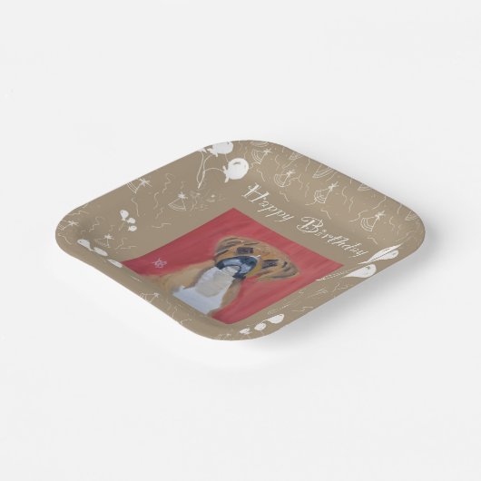 Boxer Dog Happy Birthday Paper Tellers Pappteller (Gewinkelt)