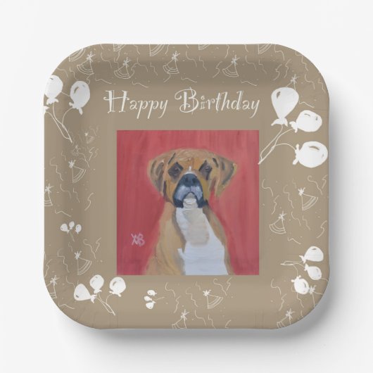 Boxer Dog Happy Birthday Paper Tellers Pappteller (Vorderseite)