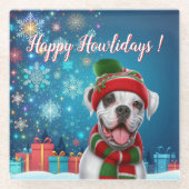 Boxer Dog Happy Howlidays ! Glasuntersetzer (Vorderseite)