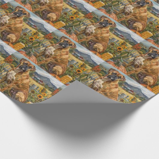 Boxer Dog Herbsternte Erntedank Geschenkpapier (Ecke)