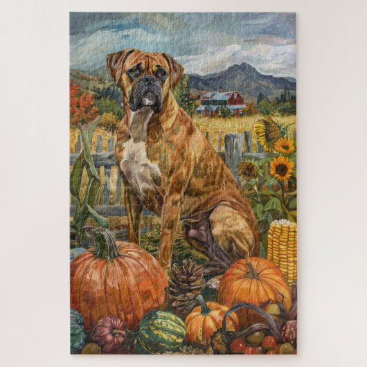 Boxer Dog Herbsternte Erntedank Puzzle (Vertikal)