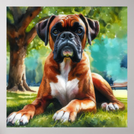 Boxer Dog im Park - Wasserfarben Art Poster