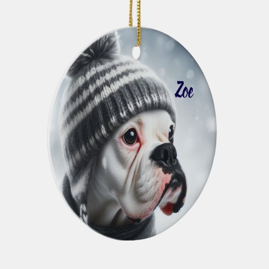 Boxer Dog im Winter Keramik Ornament (Rechts)
